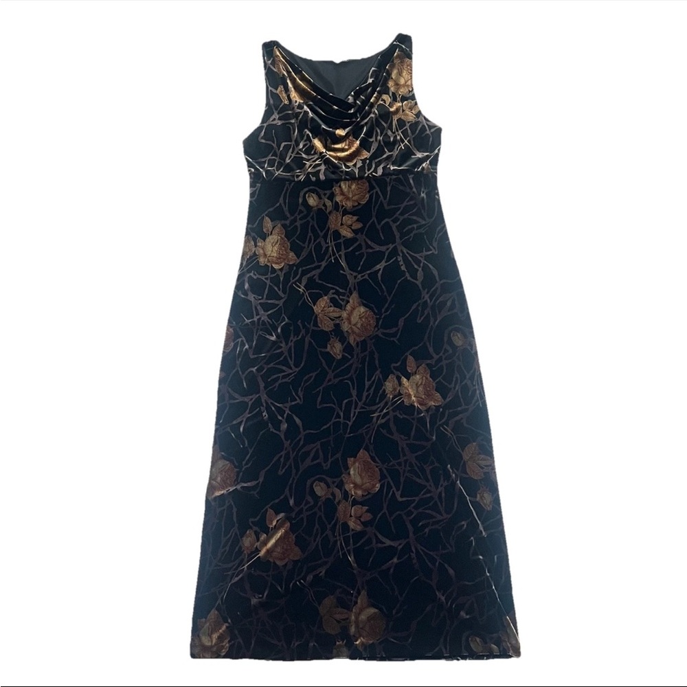 Vintage Studio JPR Maxi Dress L Black Velvet Floral Witchy Vampy Whimsigoth